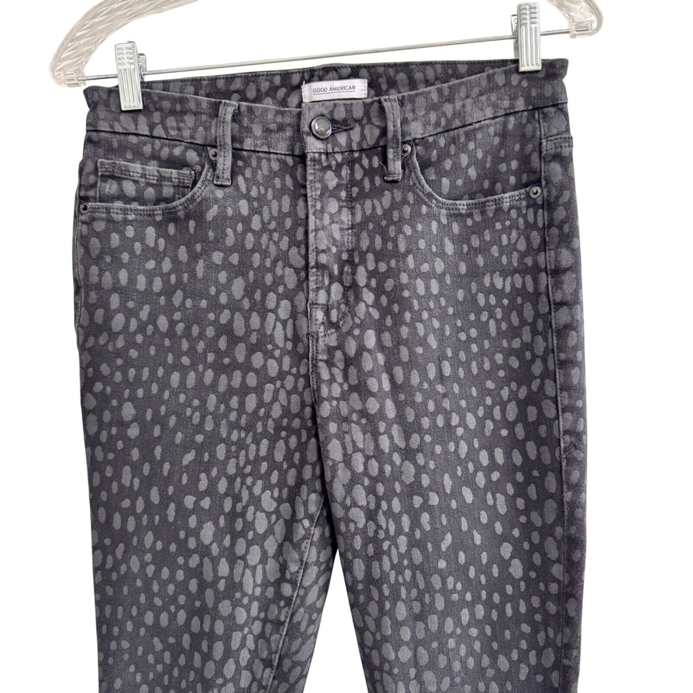 Good American Good Legs Crop Black Animal Print Jeans High Rise Size 6/28